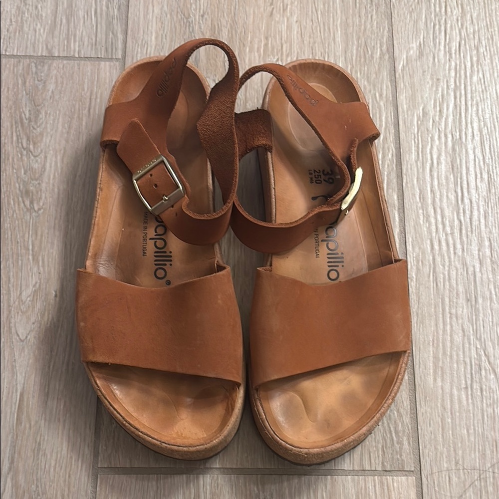Papillio by Birkenstock Tan Sandals with Adjustable Strap and Contoured Footbed